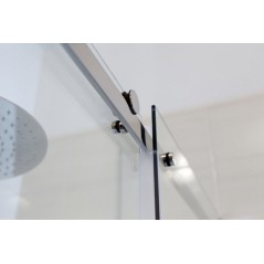 Paroi de douche fixe + coulissant verre, transparent, droit, montant INOX  brillant, hauteur 200cm megxaxer