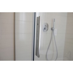 Paroi de douche fixe + coulissant verre, transparent, droit, montant INOX  brillant, hauteur 200cm megxaxer