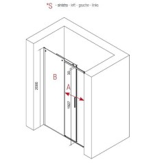 Paroi de douche fixe + coulissant verre transparent, gauche, montant INOX brillant, hauteur 200cm megxaxer