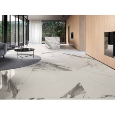 Carrelage effet marbre blanc veiné noir poli brillant rectifié 60x60cm, 75x75cm, 75x150cm norme UPEC refxstatuario