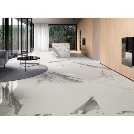 Carrelage effet marbre blanc veiné noir poli brillant rectifié 60x60cm, 75x75cm, 75x150cm norme UPEC refxstatuario