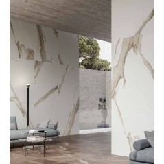 Carrelage imitation marbre blanc veiné marron mat rectifié 60x60cm, 75x75cm, 75x150cm refxcalacatta soft