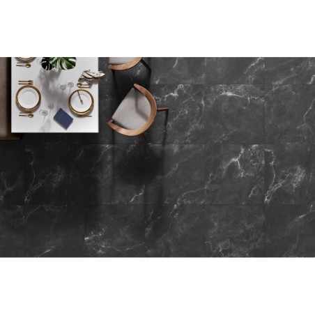Carrelage imitation marbre noir veiné blanc mat rectifié 60x60cm, 75x75cm, 75x150cm refxstardust deep soft