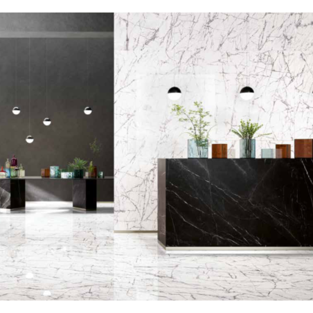 Carrelage imitation marbre blanc zébré de noir mat rectifié 60x60cm, 75x75cm, 75x150cm refxphantom soft