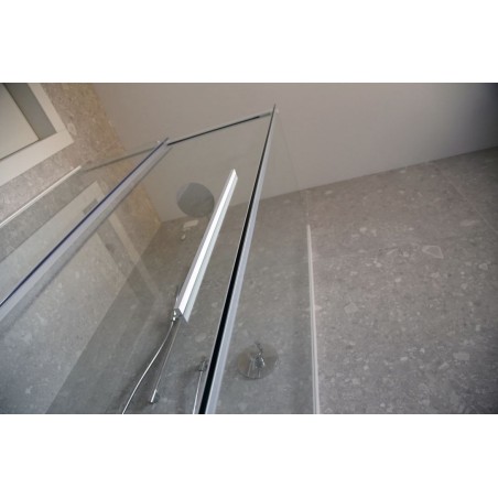 Paroi de douche fixe + coulissant verre transparent, droite, montant ALU blanc mat, hauteur 210cm megxsolodocciaevo