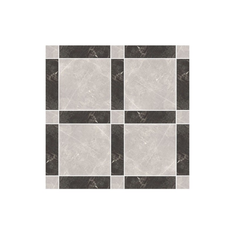 Carrelage decor dalle marbré gris clair et bande marbré anthracite mat 64.5x64.5, 16x16cm et 16x64.5cm rectifié pasicmadison