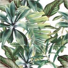 Carrelage décor brillant épaisseur 8.5mm, mur, feuilles vertes  25x75cm savbotanical green savage