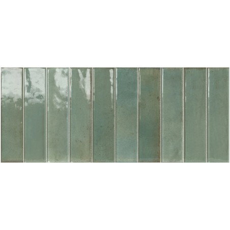 Carrelage imitation zellige, vert, mur, 25x60cm représentant 10 carreaux 6x25cm savartisan green promotion