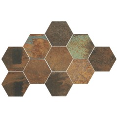 Carrelage hexagonal décoré effet métal rouillé 25x22x0.9cm, D oxydo