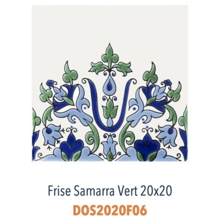 Frise émaillé peint à la main décor orient sur fond blanc Dif samarra vert 20x20x0.8cm