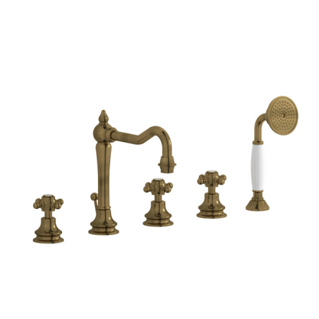 Mitigeur baignoire 5 trous sur gorge art-déco, bouton métal: chromé, nickel, or brossé, or rose, or pâle, cuivre et bronze HL396
