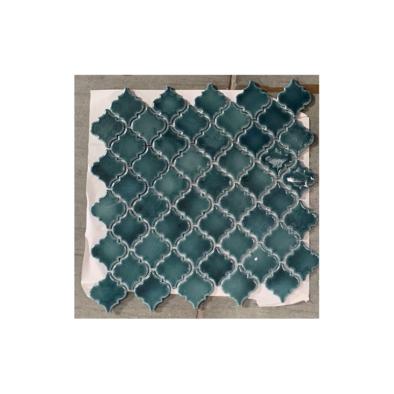 mosaique d'arabesque Dif bleu chinois brillant sur trame 30.5x30.5x0.6cm