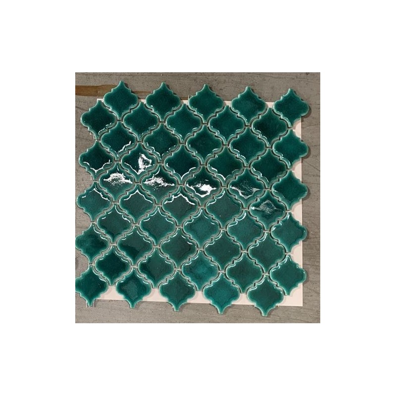 mosaique d'arabesque Dif  vert turquoise brillant sur trame 30.5x30.5x0.6cm