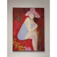 Femme à la robe bleue: acrylique sur toile 100x73cm