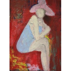 Femme à la robe bleue: acrylique sur toile 100x73cm