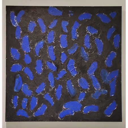 Peinture contemporaine, moderne abstrait, acrylique sur toile 100x100cm, étude en bleu et noir