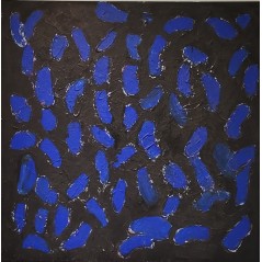 Peinture contemporaine, moderne abstrait, acrylique sur toile 100x100cm, étude en bleu et noir