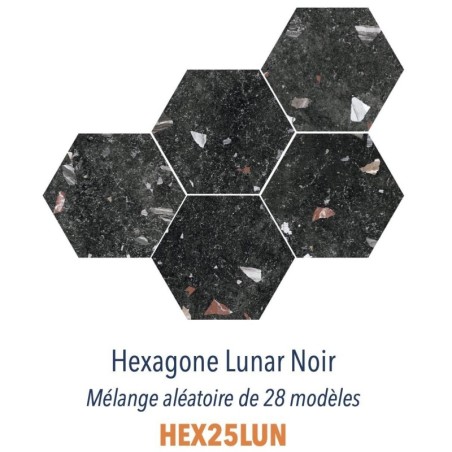 Carrelage hexagonal imitation granito noir 25x22x0.9cm, Dif lunar noir
