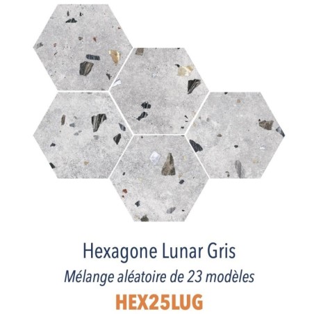Carrelage hexagonal imitation granito gris 25x22x0.9cm, Dif lunar gris