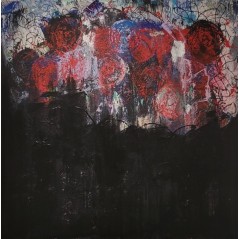 Peinture contemporaine, tableau moderne abstrait, acrylique sur toile 100x100cm, roses rouges