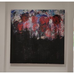 Peinture contemporaine, tableau moderne abstrait, acrylique sur toile 100x100cm, roses rouges