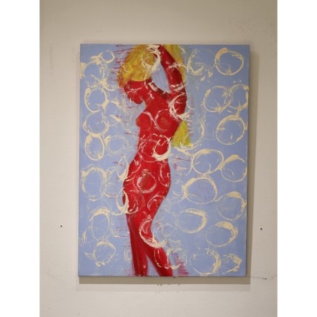 Peinture contemporaine, tableau moderne figuratif de nu , acrylique sur toile 100x73cm intitulée: femme aux cheveux d'or