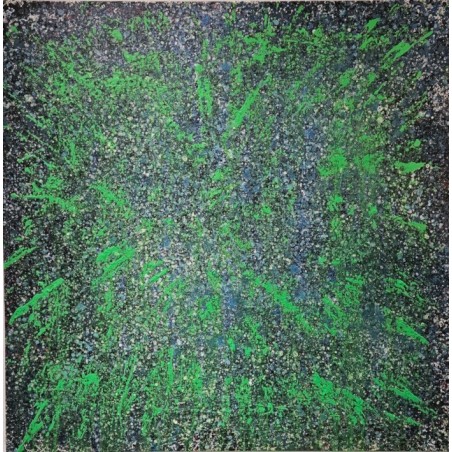 Peinture contemporaine, tableau moderne,  acrylique et collage sur toile 100x100cm étoile verte1