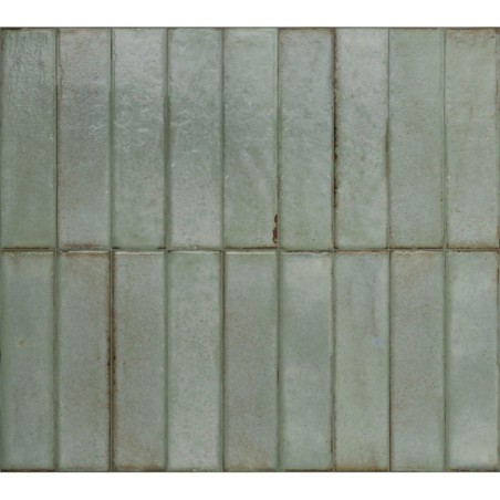 Carrelage imitation zellige effet matière vert clair brillant, mur, 5x20cm rectifié santatetrix sage lux