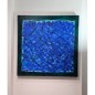 Tableau contemporain abstrait, acrylique sur toile 100x100cm, abstraction bleu et cadre vert