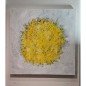 Tableau contemporain abstrait, acrylique sur toile 100x100cm, big bang jaune sur fond blanc