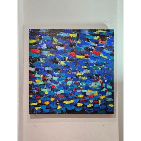 Peinture contemporaine, tableau moderne abstrait, acrylique sur toile 100x100cm, eau qui dort la nuit