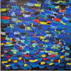 Peinture contemporaine, tableau moderne abstrait, acrylique sur toile 100x100cm, eau qui dort la nuit