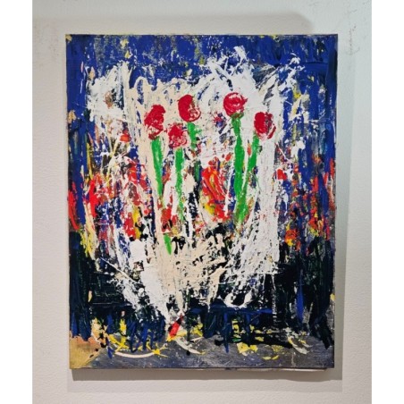 Peinture, tableau contemporain acrylique  sur toile 81x65cm: les tulipes rouges