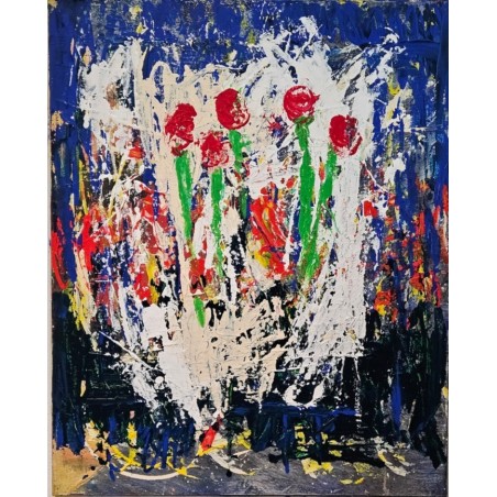 Peinture, tableau contemporain acrylique  sur toile 81x65cm: les tulipes rouges