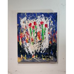 Peinture, tableau contemporain acrylique  sur toile 81x65cm: les tulipes rouges