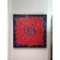 Peinture, tableau contemporain acrylique  sur toile 100x100cm: big bang rouge sur fond bleu et noir