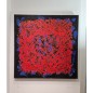 Peinture, tableau contemporain acrylique  sur toile 100x100cm: big bang rouge sur fond bleu et noir