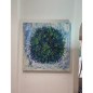 Peinture, tableau contemporain acrylique  sur toile 100x100cm: big bang vert et bleu 1