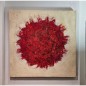 Peinture contemporaine, tableau moderne abstrait, acrylique sur toile 100x100cm, big bang rouge sur fond ivoire