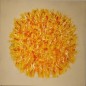 Peinture contemporaine, tableau moderne abstrait, acrylique sur toile 100x100cm, big bang jaune sur fond ivoire