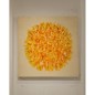 Peinture contemporaine, tableau moderne abstrait, acrylique sur toile 100x100cm, big bang jaune sur fond ivoire