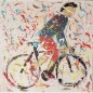 copy of Peinture moderne, tableau contemporain figuratif, acrylique sur toile 100x100cm intitulée: cycliste en danseuse bleu.