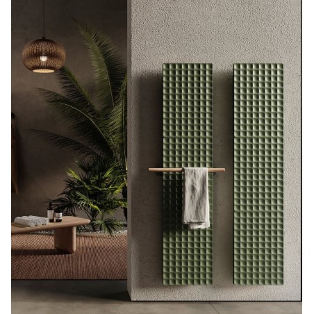 Sèche-serviette radiateur vertical électrique design 183x41cm avec barre porte-serviette en bois antxWaffle V de couleur