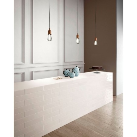 Carrelage moderne mural santashadebrick blanc  brillant 7.3x30cm