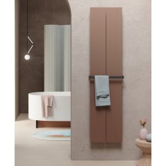 Sèche-serviette radiateur électrique contemporain, salle de bain Antxloft brun mat largeur 40,3cm avec porte serviette blanc