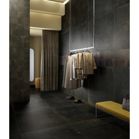 Carrelage salle de bain imitation métal 60x60cm rectifié , santoxydart noir