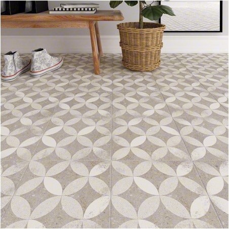 Carrelage imitation carreau de ciment étoile gris et blanc esprit ancien 20x20cm, VivKerala gris