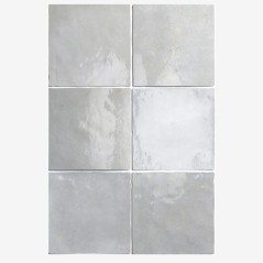 Carrelage Effet Zellige A gris brillant 13.2x13.2cm dans la salle de bains