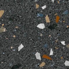 Carrelage imitation terrazzo et granito noir mat coloré, 80x80cm rectifié,  arcastracciatella grafito antidérapant R10