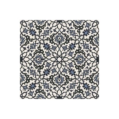 Carrelage décor fleur noir bleu et blanc  satiné 44x44cm, realorly décor